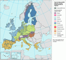 Carte des zones biogéographiques présentes en Europe